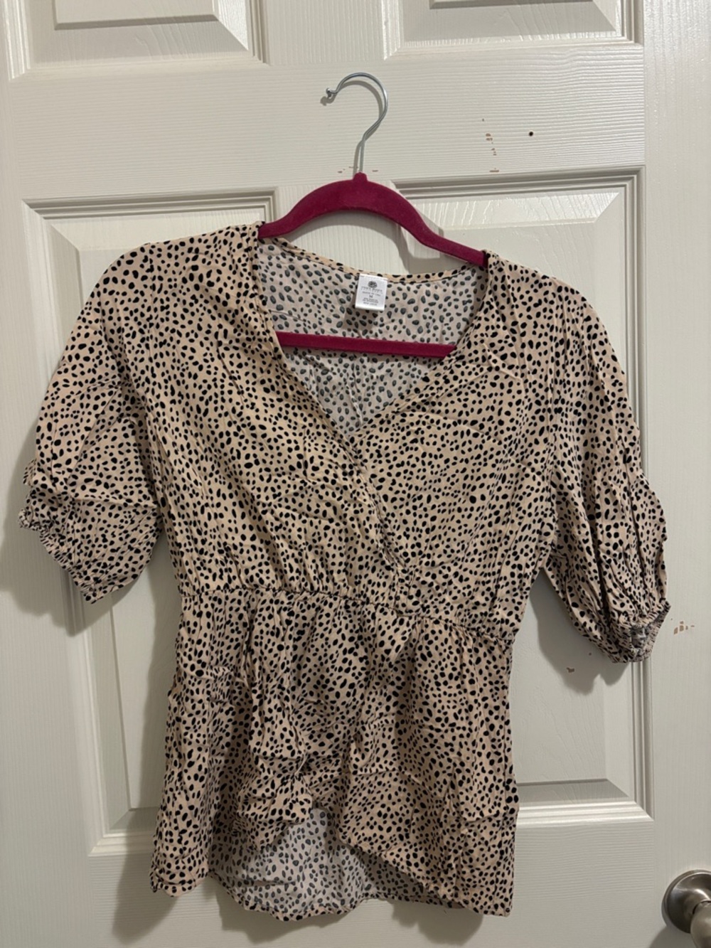 Beige Polka Dot Wrap Blouse